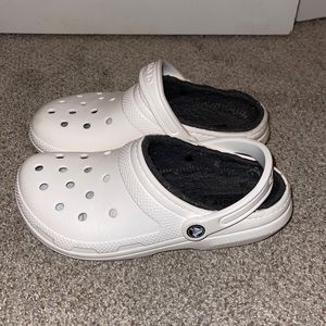 White Fur Crocks Size 8